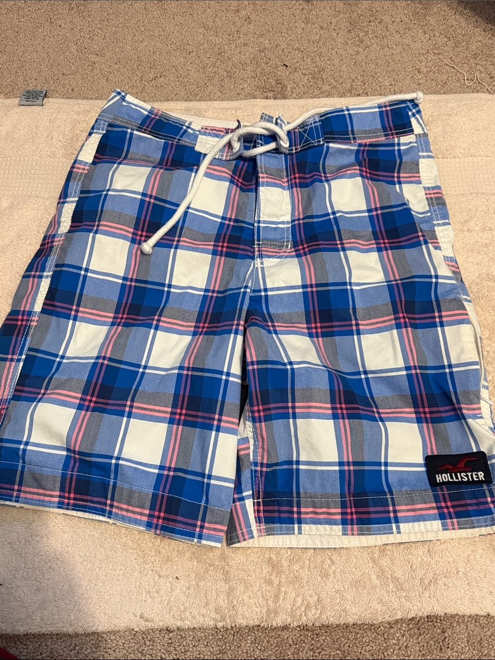 Hollister Blue and Pink Plaid Men’s Swim Shorts